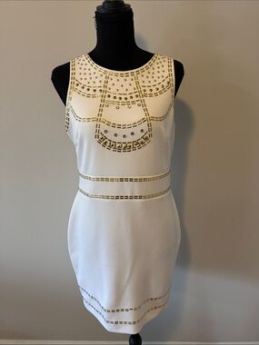 Thalia Sodi White Mini Dress with Gold Stud Detailing